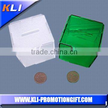 Promotional square plastic transparent saving box money box design