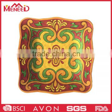 Traditional design ceramic-like melamine square plate