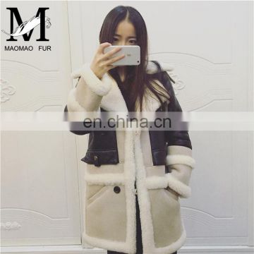 2016 Latest Design Girls Winter Genuine Sheep Skin Fleece Lined Leather Jacket