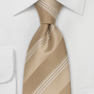 Extra Long Ivory Polyester Woven Necktie Classic Strips Adjustable