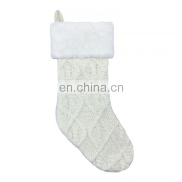 wholesale decorative knit white with mouth of faux rabbit fur christmas socking for christmas
