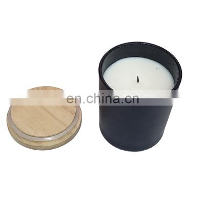 Factory Customized 3% CPL Essence Wax Candle Filled Matt Black Glass Candle Jars With Wood Lid