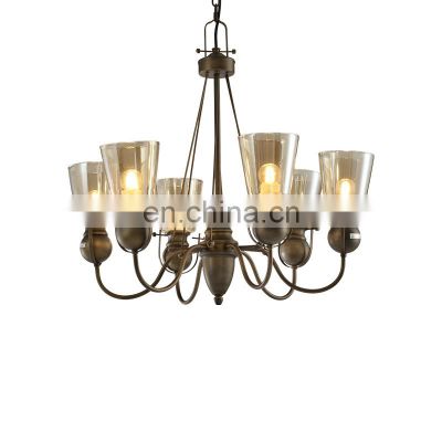 HUAYI Iron Dining Chandelier Modern Office Pendant Light Fixture Chandelier With Glass Shades