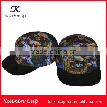 customize high quality woven label designed digital printing 5 panel caps