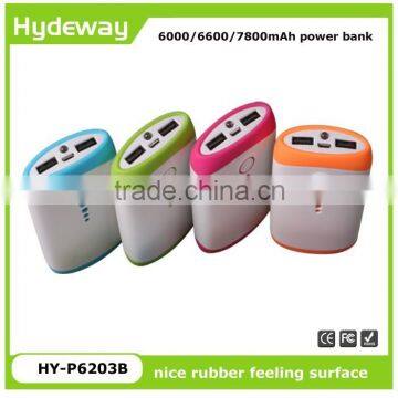 Alibaba wholesale prices travel dual ports rubber power bank 6000mah mobile battery