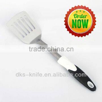 TSY003-SLT Stainless Steel Slotted Turner with White PP and Black TPR handle Kitchen Tool