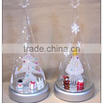 Hand Painted Clear LED Light Christmas Tree with Spun Glass Snowman/Angel/Tree inside