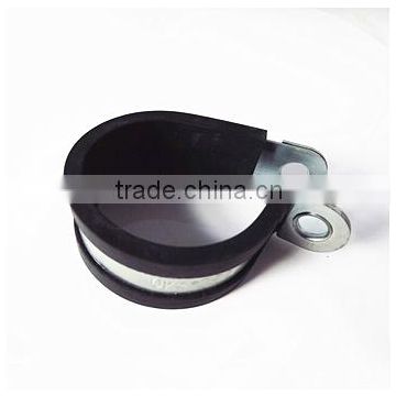 Double loop pipe clamp with rubber
