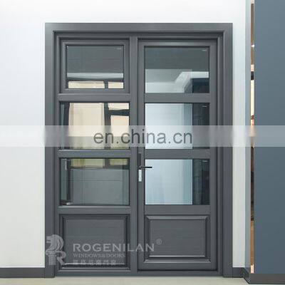 Exterior tempered glass entry door 2 panel design thermal break aluminium casement doors