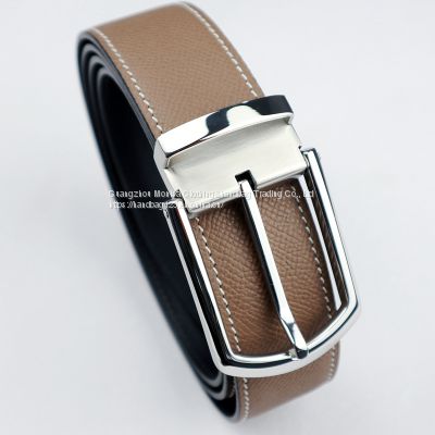 Monisa Customized Epsom Palm Grain First Layer Cowhide Stainless Steel Pin Buckle Men's Business Formal Belt