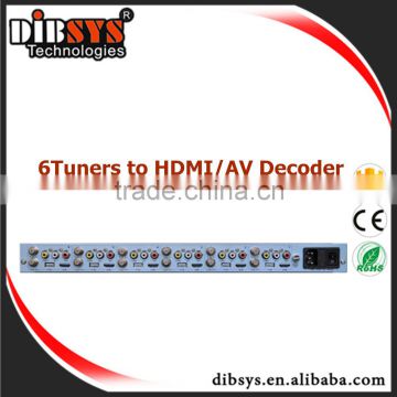 6 Tuner to AV and HDMI digital tv decoder to mpeg2/h.264 cable tv digital encoder and analog tv modulator