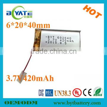 China manufacture 3.7V rechargeable lipo battery with Protection board