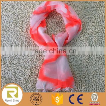 Wholesale 100% Polyester neon pink stripe printed fringed shawl scarf