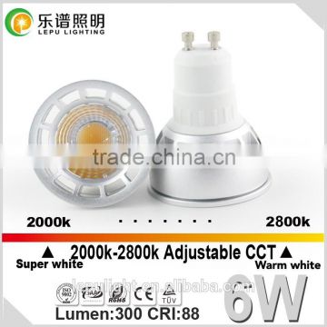 CCT Dimming led bulb gu10 Ra88 GU10 led dimmable 6 watt CE,RoHS Certification gu10 led bulbs