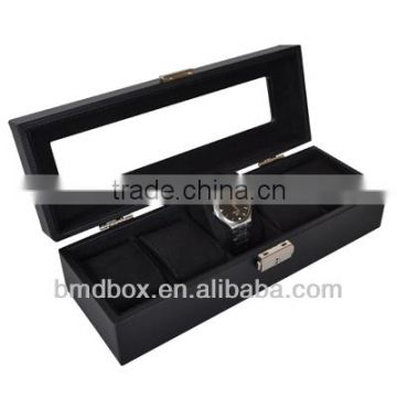 luxury black leatherette 5 slots watch box case