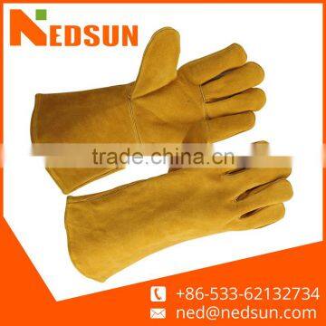 Yellow high quality AB grade leather welding gloves for working