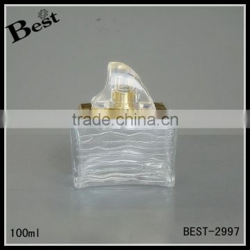 alibaba china cosmetic packaging cheapest popular square perfume bottle 100ml glass golden aluminum top plastic cap wholesale
