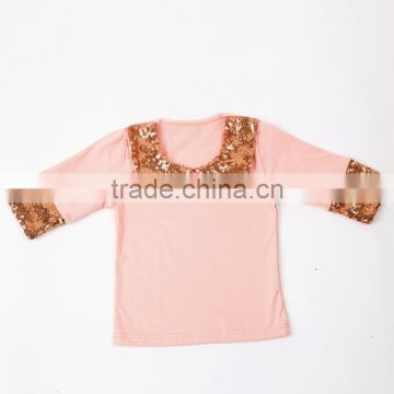 TOP quality Kids Sequin Shirt baby solid color cotton clothes sequins sleeve Baby Girls Top Design