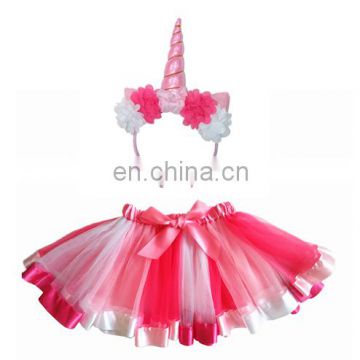 pink tutu skirt and elastic flower headband set baby unicorn headband