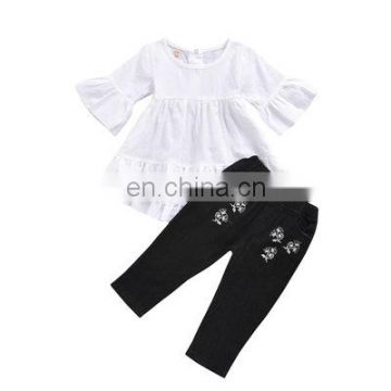 Baby Girls Sets 2 pcs Kid Baby Girl Cotton Ruffles Blouses + Denim Pants Outfits