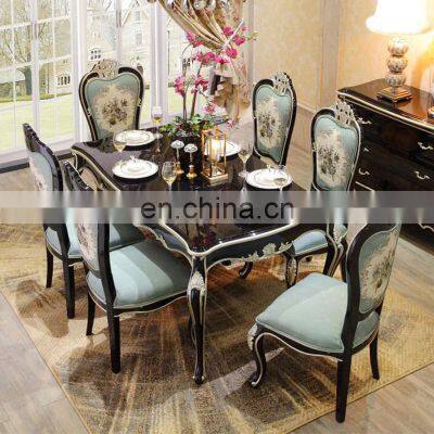 American classic style solid wood furniture 6 chairs dining room table sets luxury