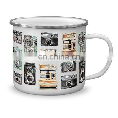 promotional imitation steel custom logo printing white printing decal enamel mug