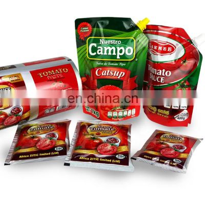 Custom aluminum foil cpp sterile retort pouch ketchup sachet packaging roll film for auto filling tomato suace