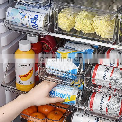 Clear 2 Layer Automatic Dispensing Fridge Soda Bottle Dispenser Can Holder Storage Organizer Plastic Food Pantry Storage Rack