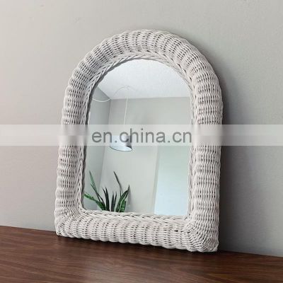 Hot Selling Small Arched White Rattan Mirror Home Decoration Bedroom WHolesale made in Vietnam