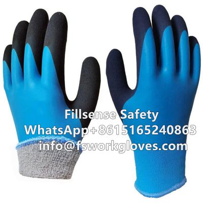 Warm Winter Nylon Acrylic Terry Lining Latex Double Coated Waterproof Work Gloves