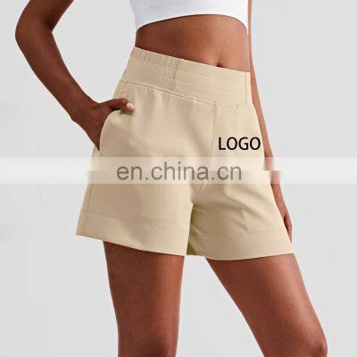 Fashion High Waist Women's Loose Casual Fitness Sports Clothing Shorts With Side Pockets Workout Running Gym Wear Yoga Shorts