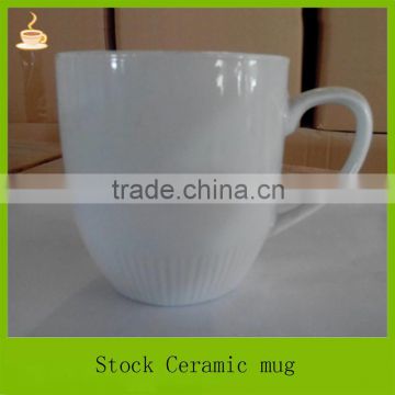 Striped cup bottom blank white ceramic stocked mugs, OEM of printing design and logo welcomed