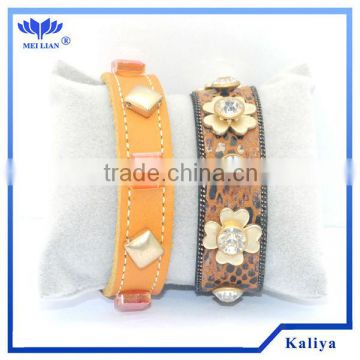 Leather rhinestone fashion bracelet,high quality leather bracelet,bracelet vners