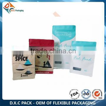 Custom Made Flat Base Pouch With Window and Zipper For Food Packaging