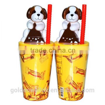 plastic cups with lids and straws with cute dog caps 400ml
