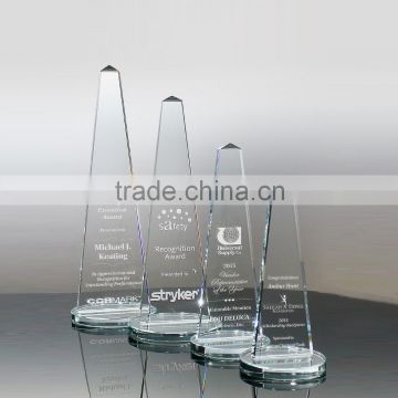 China wholesale crystal glass pegoda shape trophy with stand for employee award
