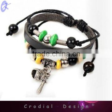 2013 Hot Sale Cheap Wholesale Fashion Charm Bracelet Leather Bracelet With Beads For Young People