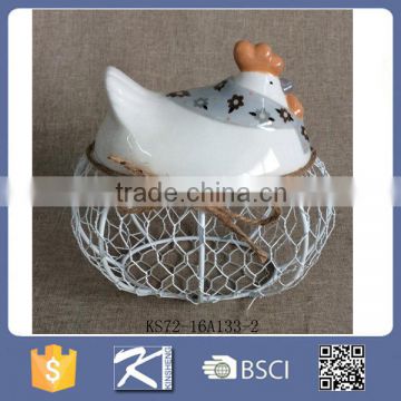 Latest design kitchenware stoneware ceramic rooster on metal container