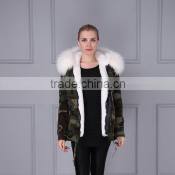 Lady Camouflage Raccoon Fur Collar Hooded Outdoor Padded Coat