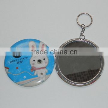 OEM Factory - round tin pocket mirror key chain , women tin mirror key ring