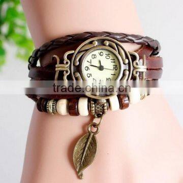 In Stock New Hot Sale Original High Quality Women Genuine Vintage watch leather Bracelet Wristwatches Leaf Pendant