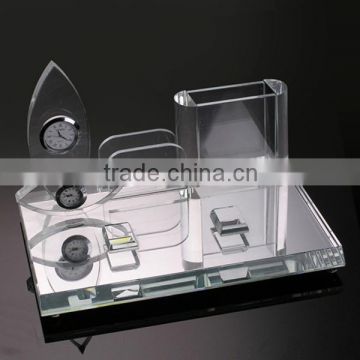 elegant crystal card holder, glass office set