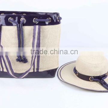 2015 new style summer women paper straw hat and shoulder bag set