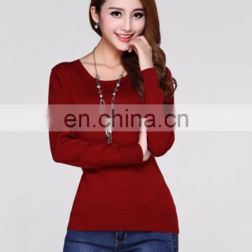 good quality fashion slim fit round neck custom wool new design pure color knitted girls pullover sweater manufacturer