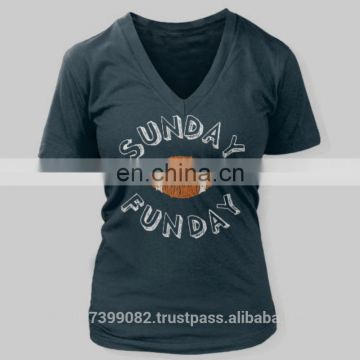 high quality fashion v neck ladies t shirt with your own customized embroidery