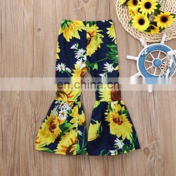 2019 Newest Arrival  kids Sunflower printing bell bottom pants baby floral trousers wholesale