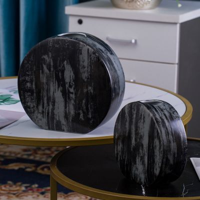 Creative Black Metal Semicircle Flat Jingdezhen Ceramic Vase For Showroom Table Decor