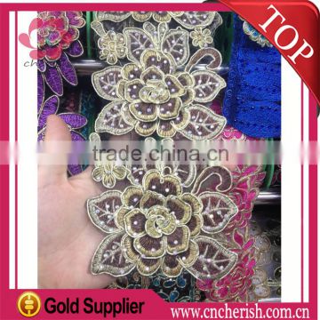2016 african heavy flower lace fabric with beads for Shining dress                        
                                                Quality Choice