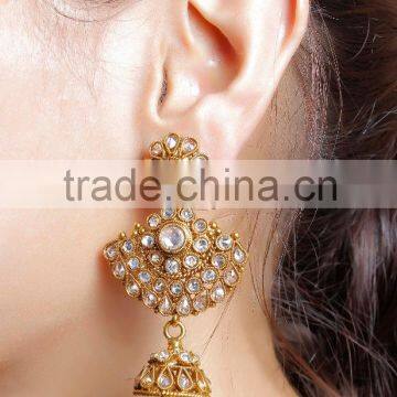 Indian Traditional Gold Tone Crystal Earrings Jhumka