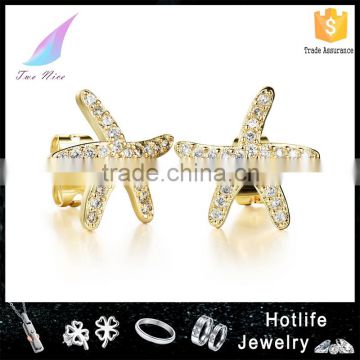 online shopping from China factory price 18L gold plated jewelry gold star earring with zircon